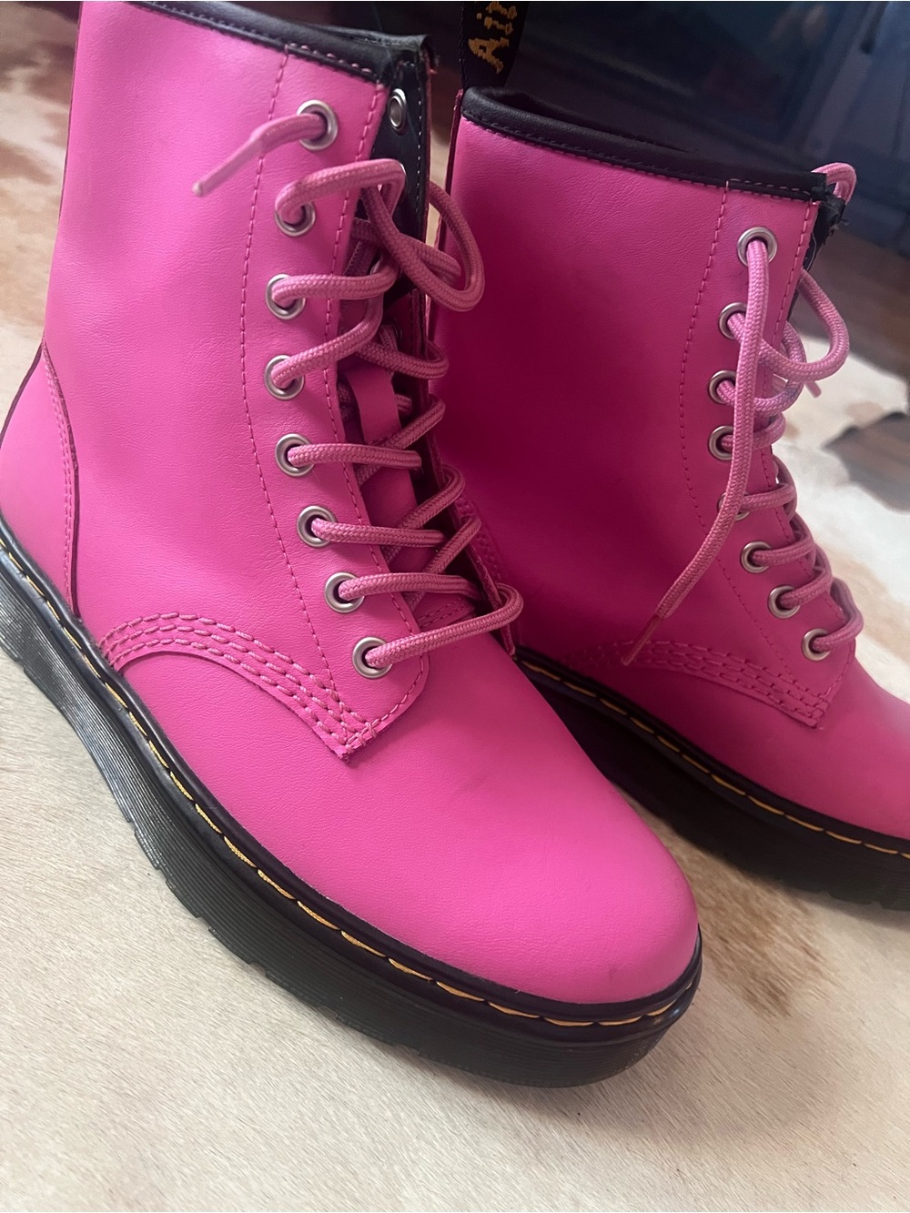 Dr. Martens Zavala Pink Lace-Up Combat Boots - Picture 4 of 11